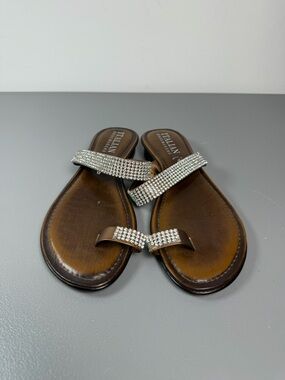 Italian Shoemakers Brown Slide Sandals with Rhinestone Straps